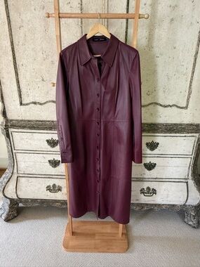 Proenza Schouler stunning Long Burgandy Button-Front Leather Trench Coat/Dress.